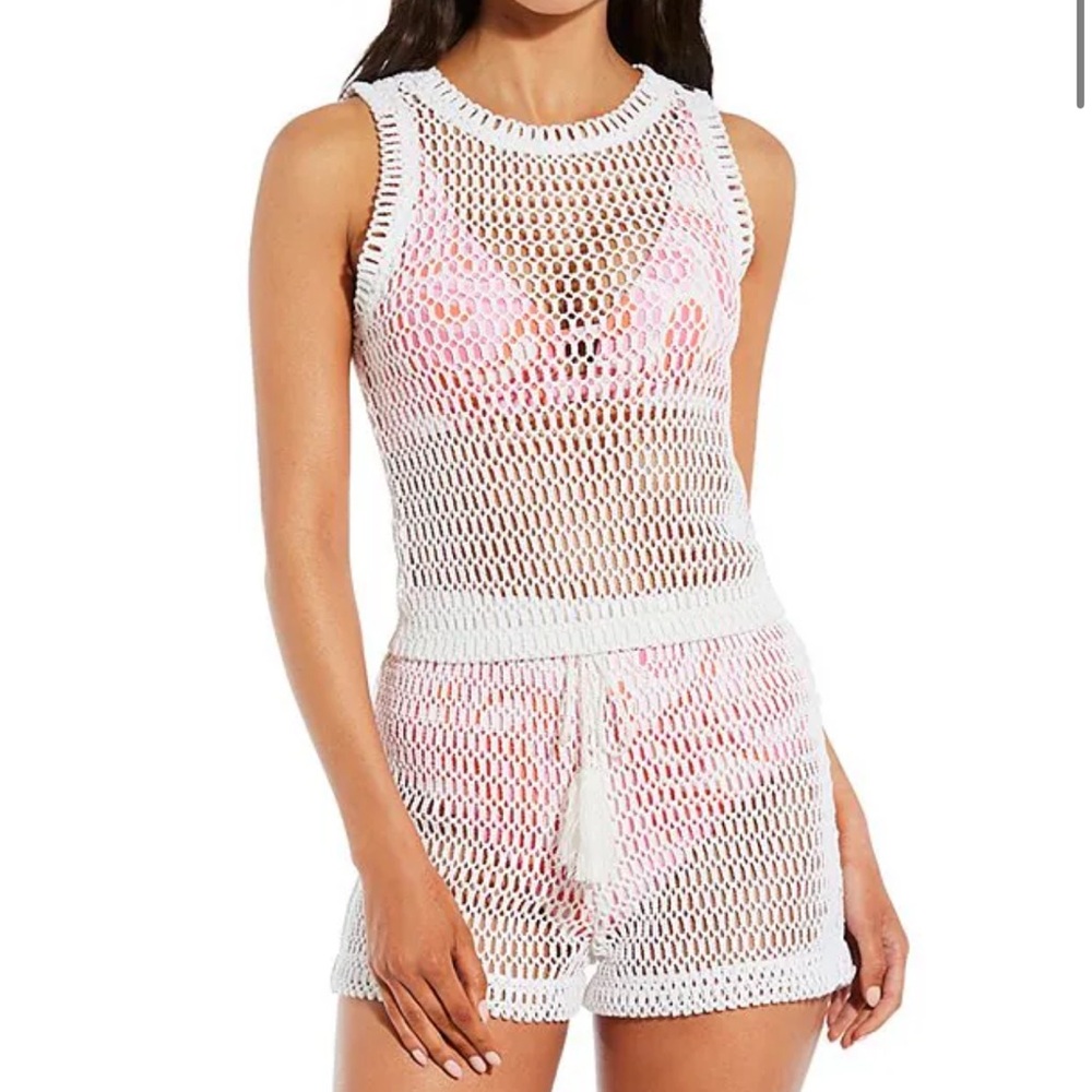 Gianni Bini White Crochet Swimsuit Cover-Up Tank Top